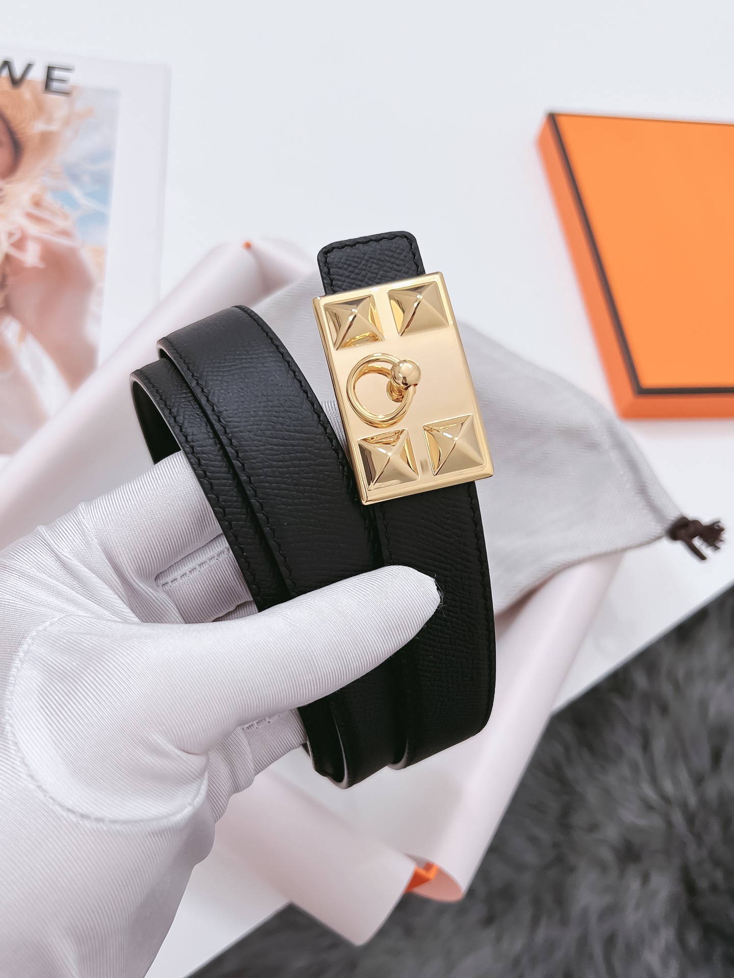 Hermès Female Basic Belt Cow Leather Black 110cm-m
