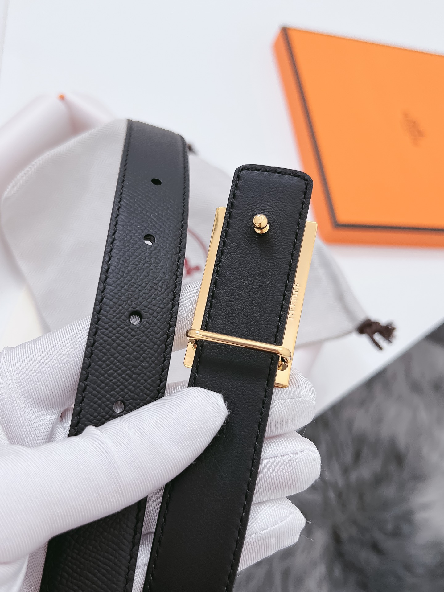 Hermès Female Basic Belt Cow Leather Black 110cm-m