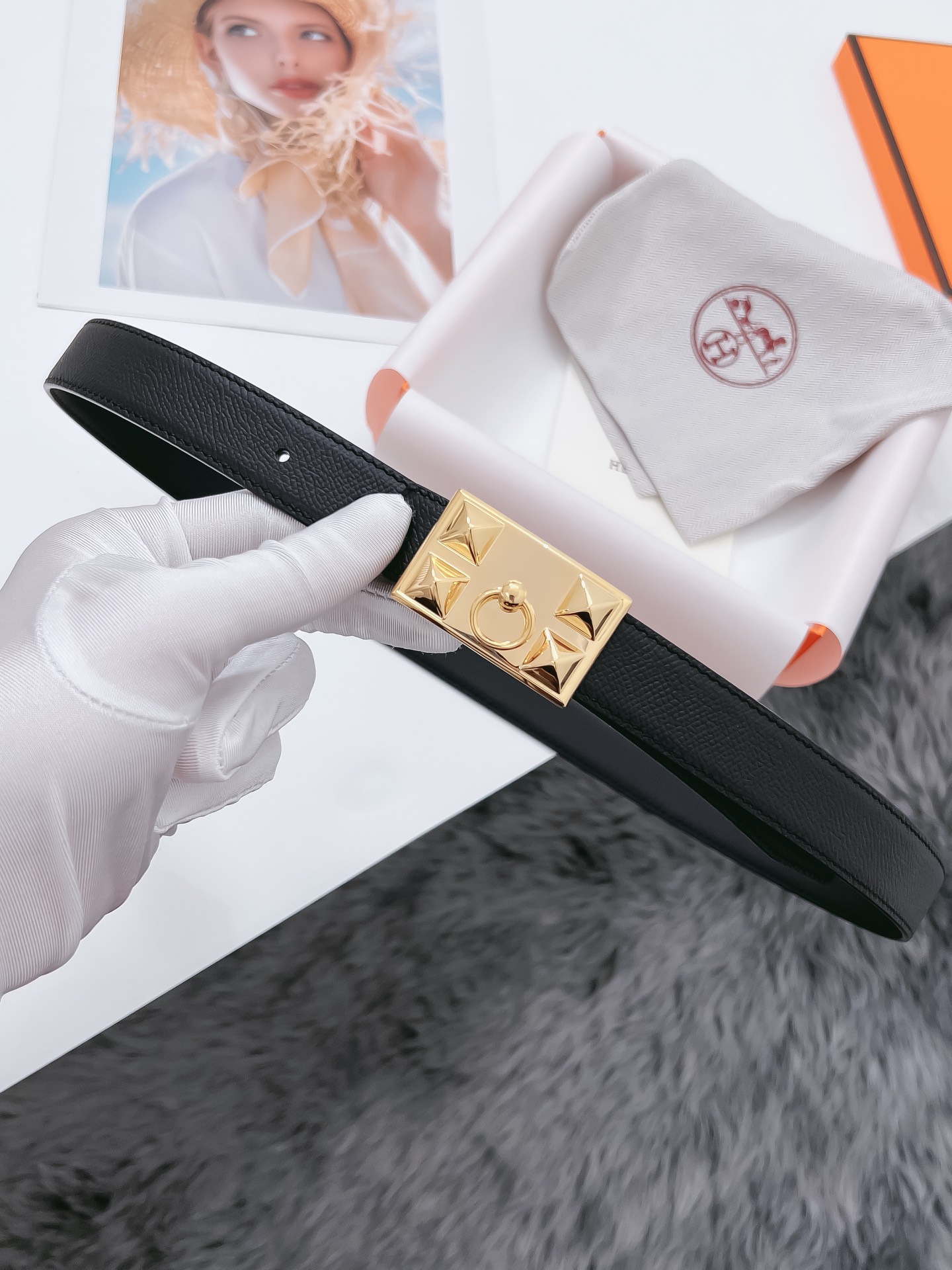 Hermès Female Basic Belt Cow Leather Black 110cm-m