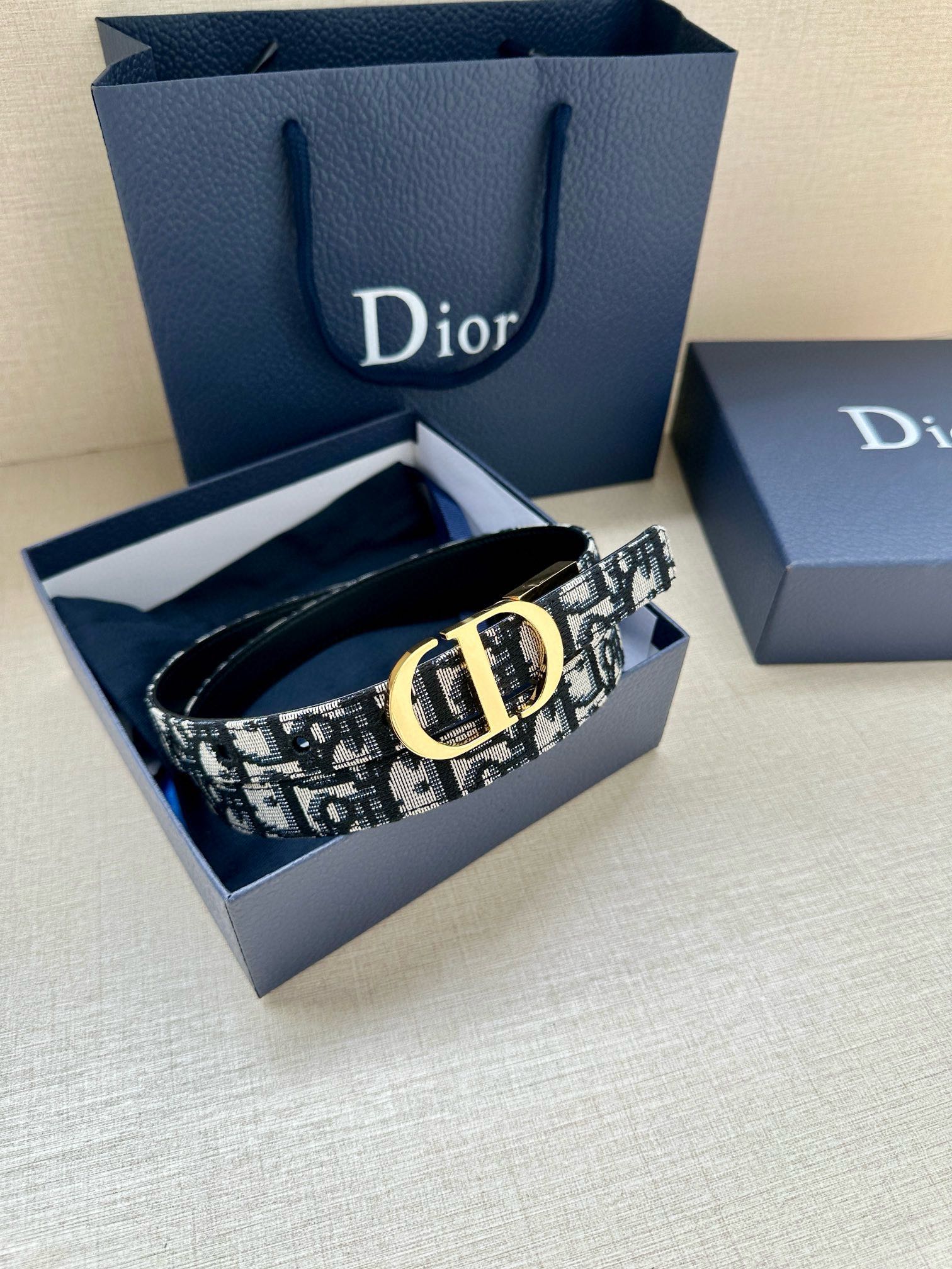 Dior Female Basic Belt Cow Leather Gold 20mm-m-l
