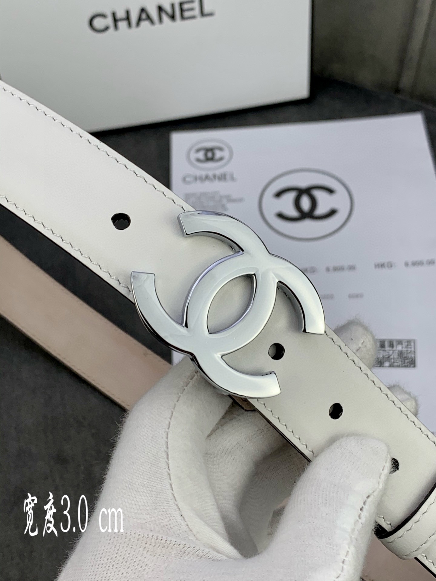 Chanel Female Leather Belt Cow Leather Silver M-l
