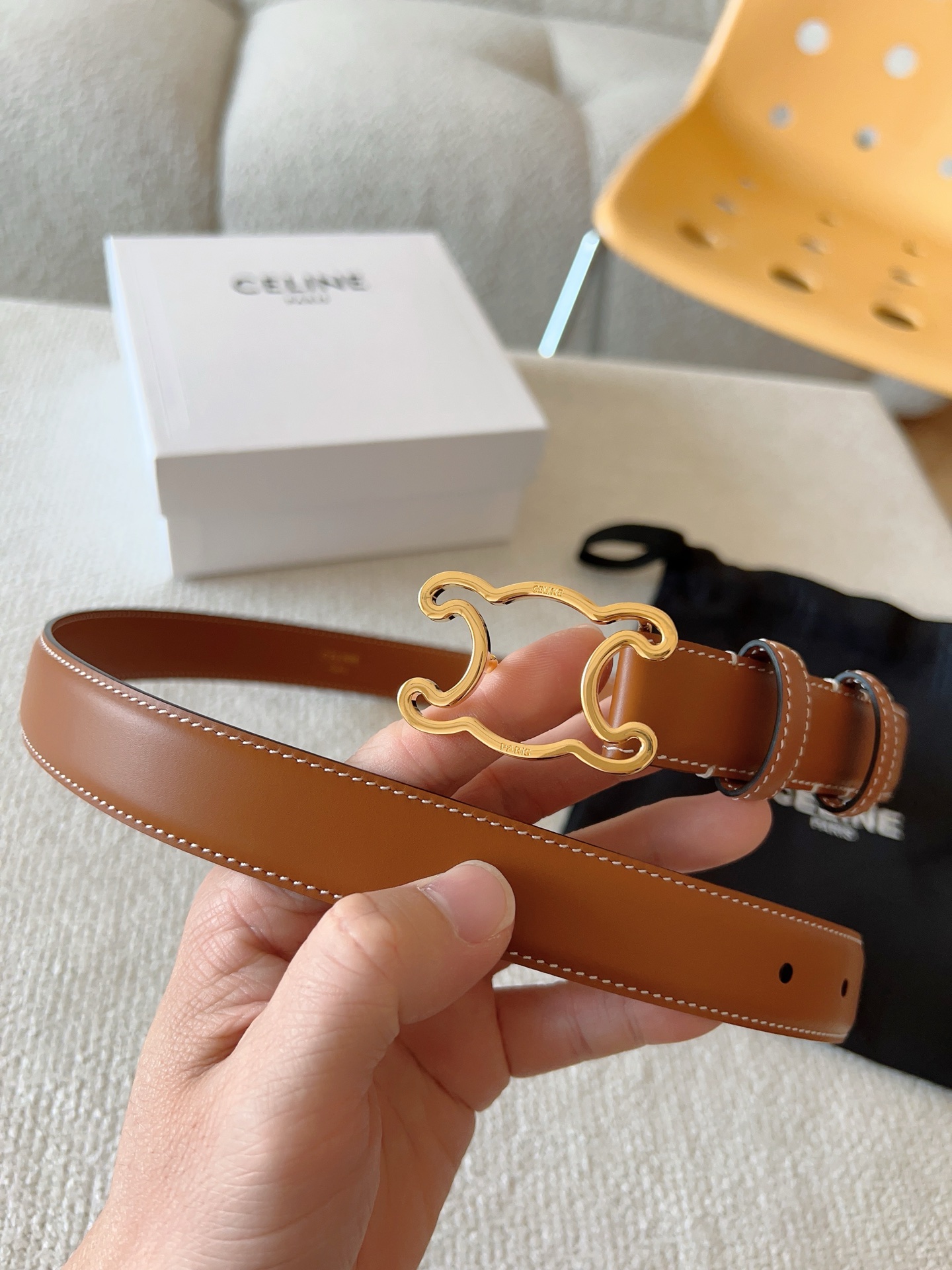 Celine Female Leather Belt Cow Leather Gold 25mm-13514-m-l