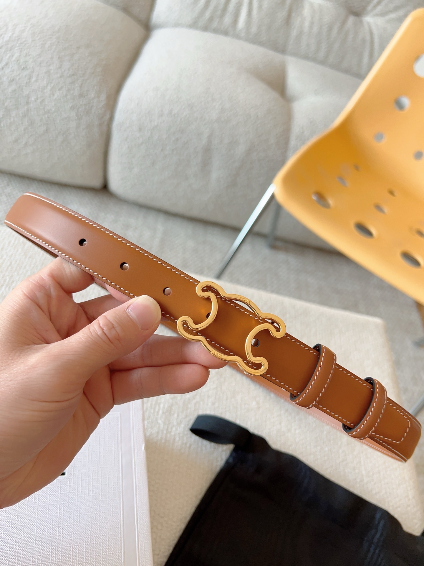 Celine Female Leather Belt Cow Leather Gold 25mm-13514-m-l