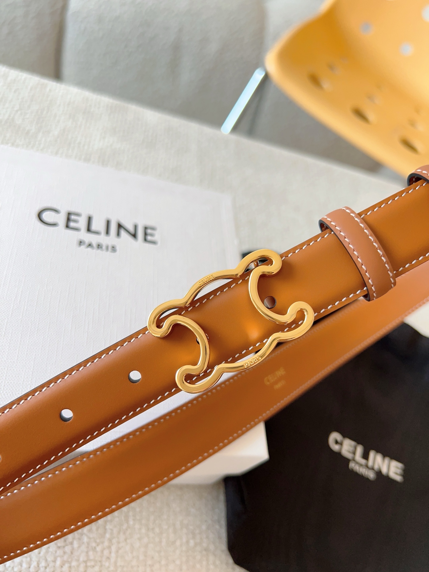 Celine Female Leather Belt Cow Leather Gold 25mm-13514-m-l