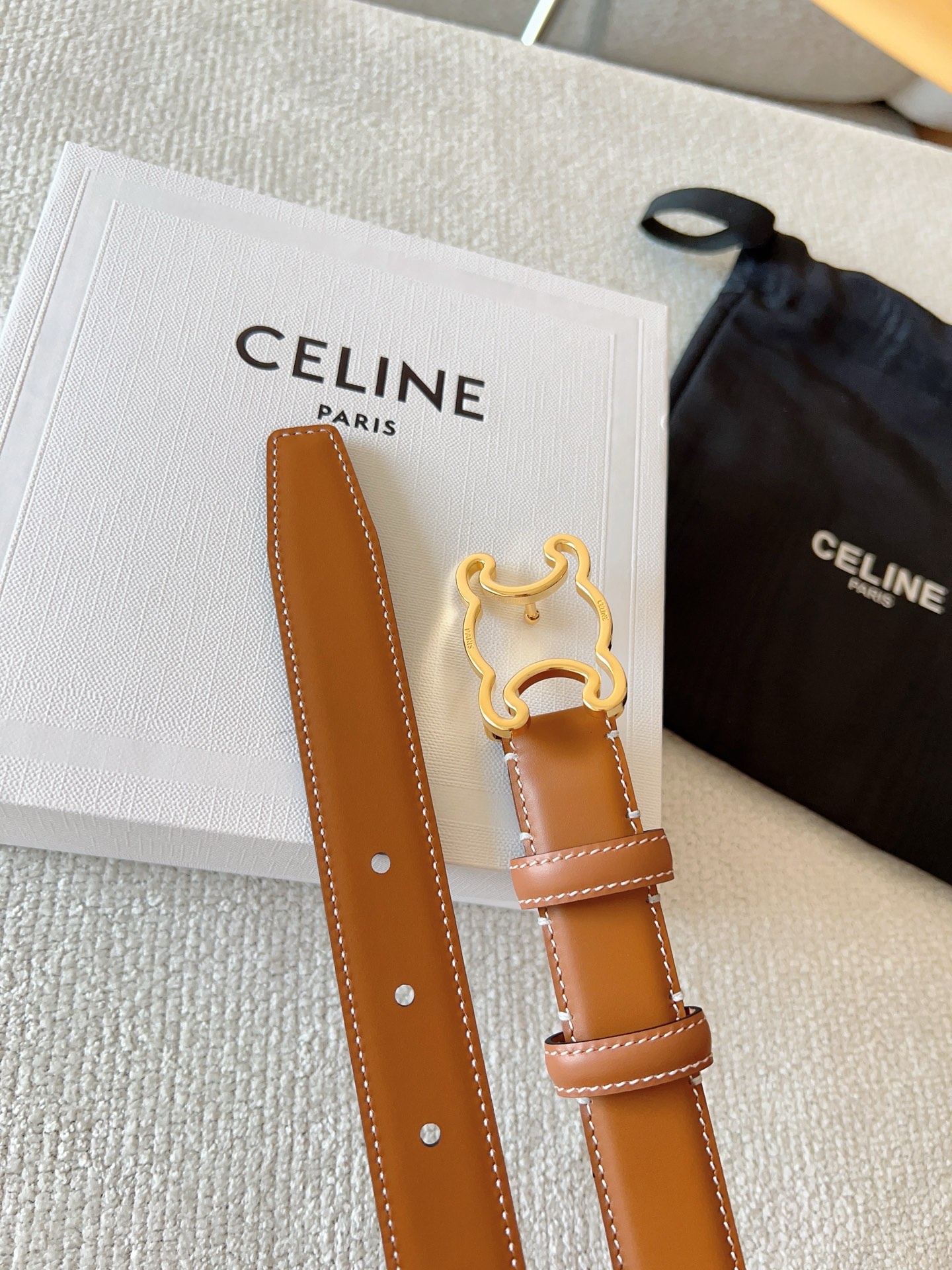 Celine Female Leather Belt Cow Leather Gold 25mm-13514-m-l