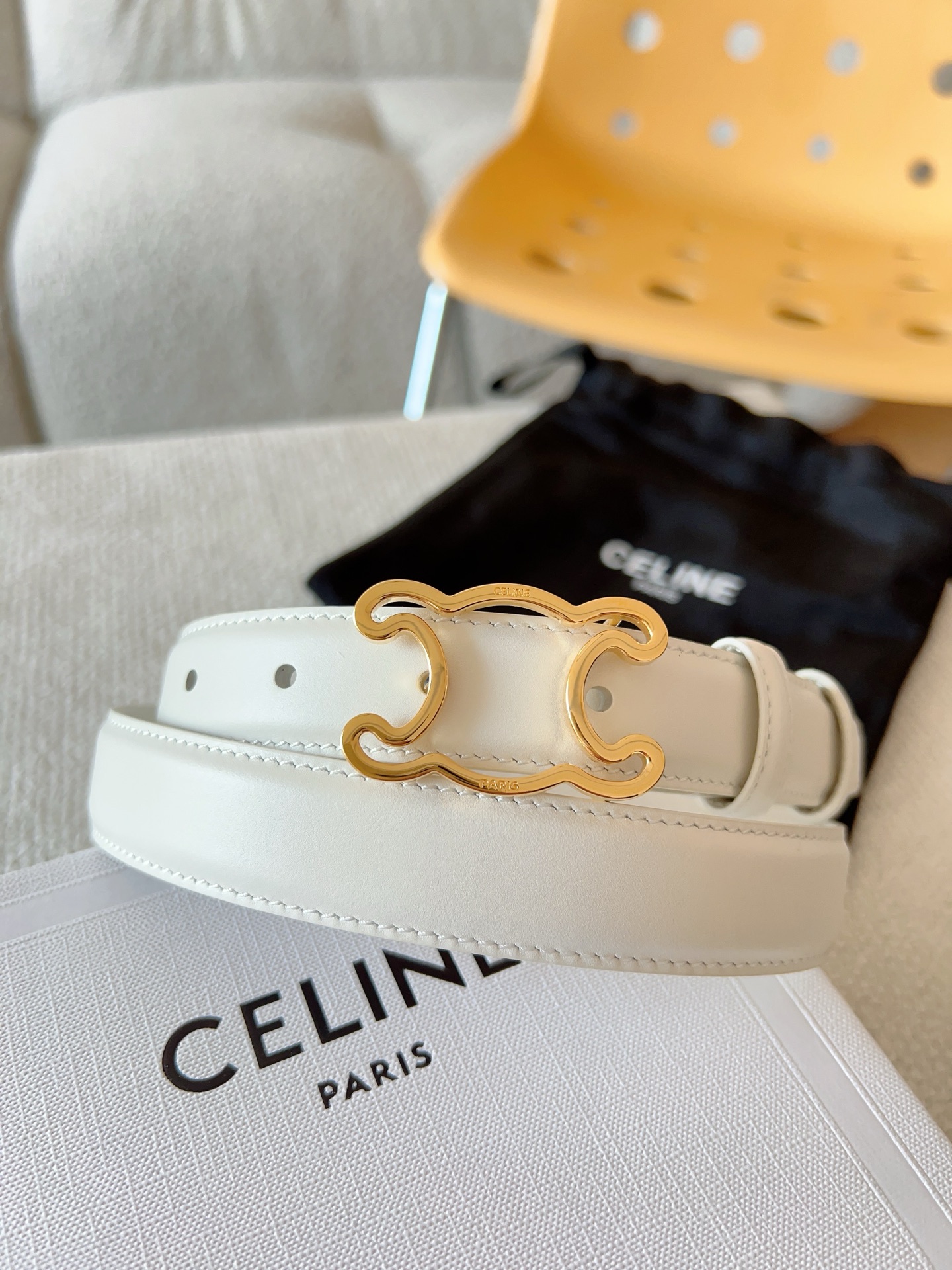 Celine Female Leather Belt Cow Leather Gold 25mm-m-l