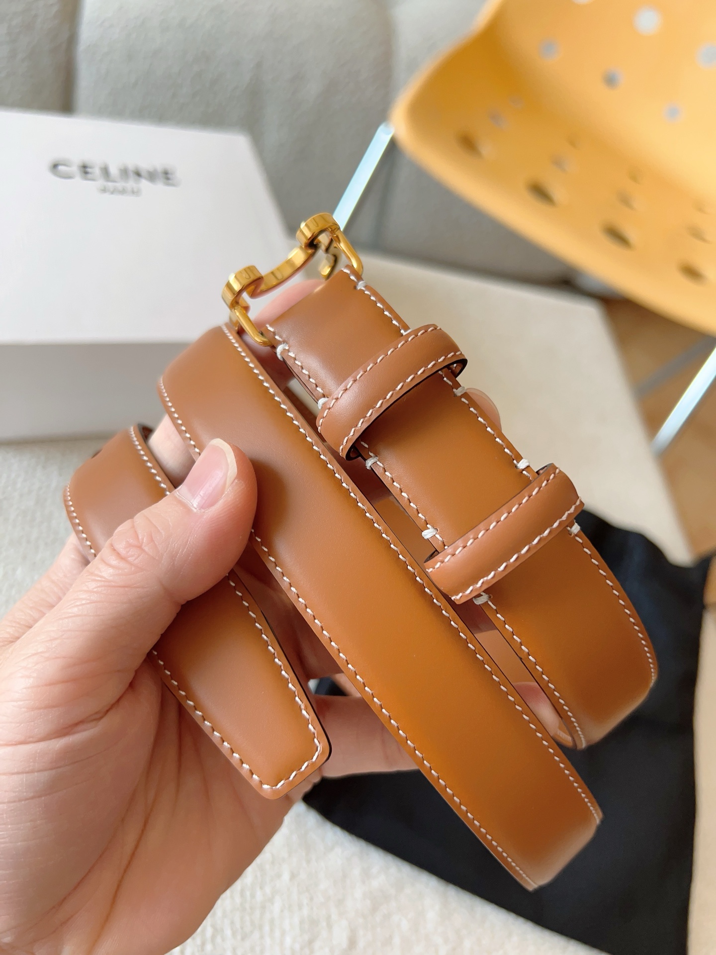 Celine Female Leather Belt Cow Leather Gold 25mm-m-l