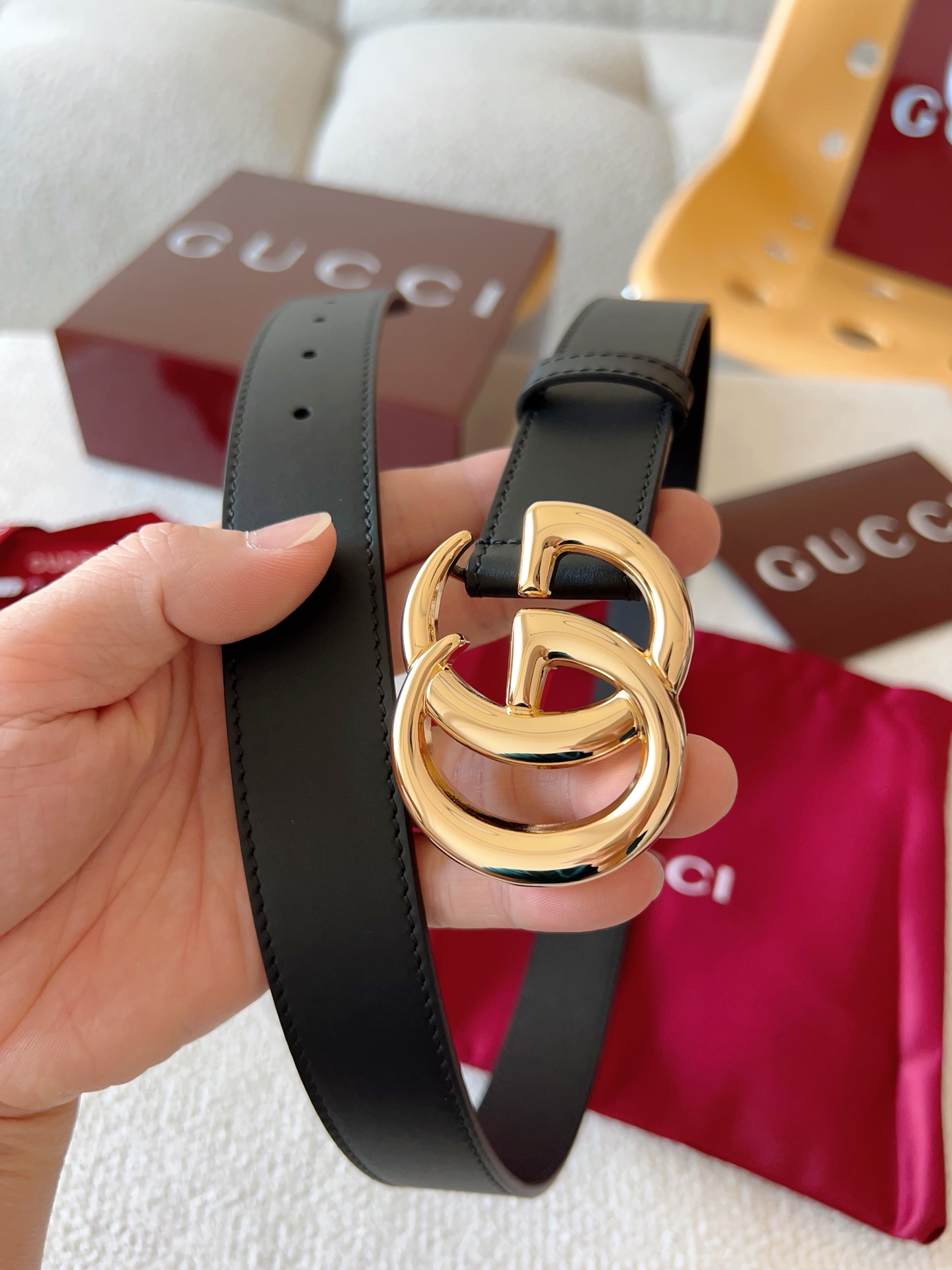 Gucci Female Leather Belt Cow Leather Gold 13514-m