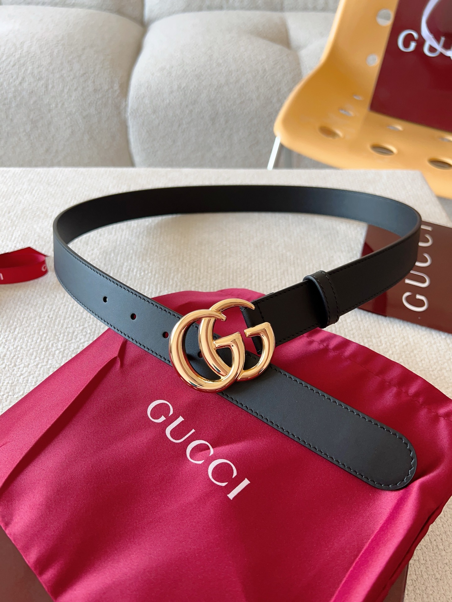 Gucci Female Leather Belt Cow Leather Gold 13514-m
