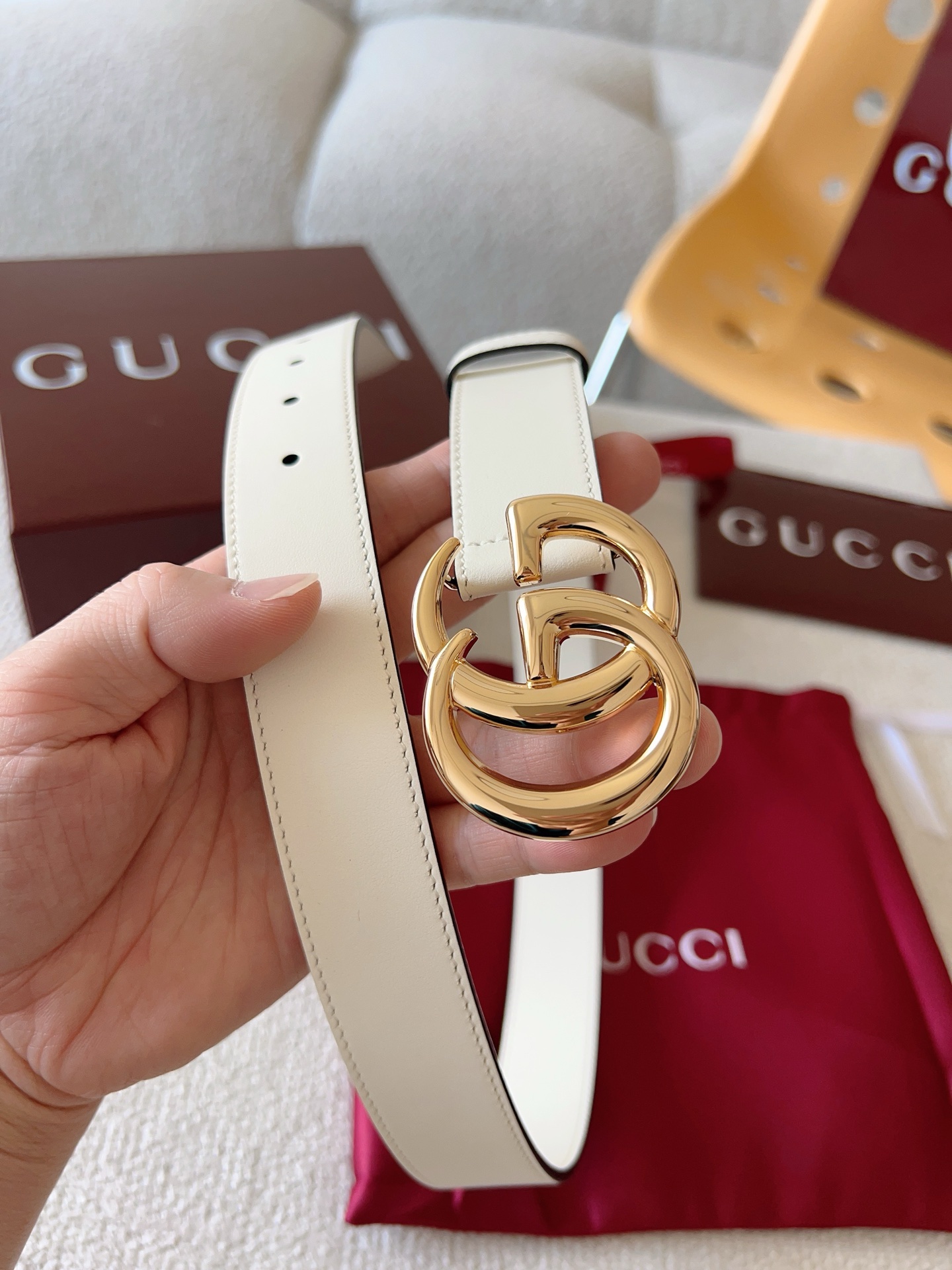Gucci Female Leather Belt Cow Leather Gold 13514-m