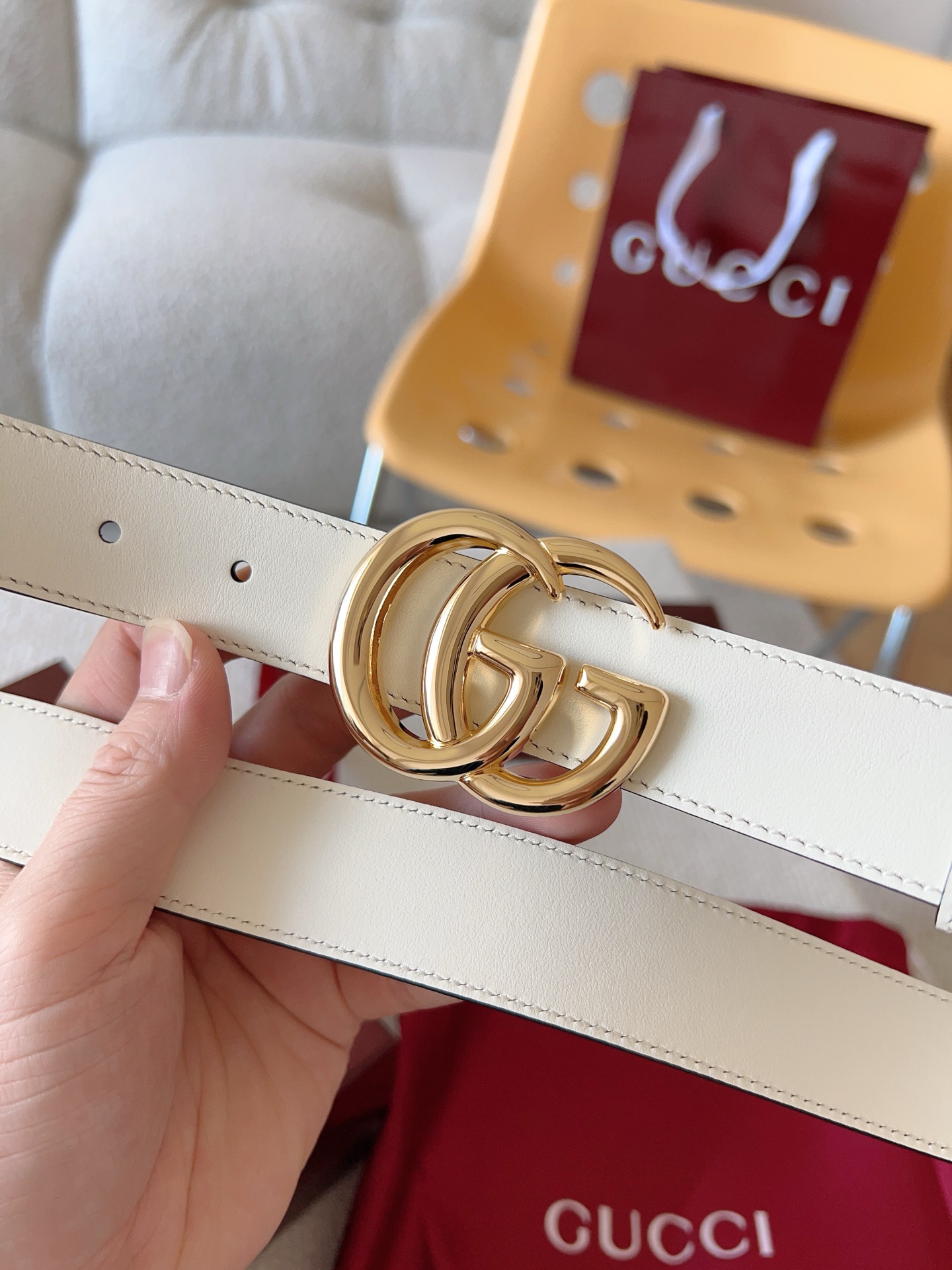 Gucci Female Leather Belt Cow Leather Gold 13514-m
