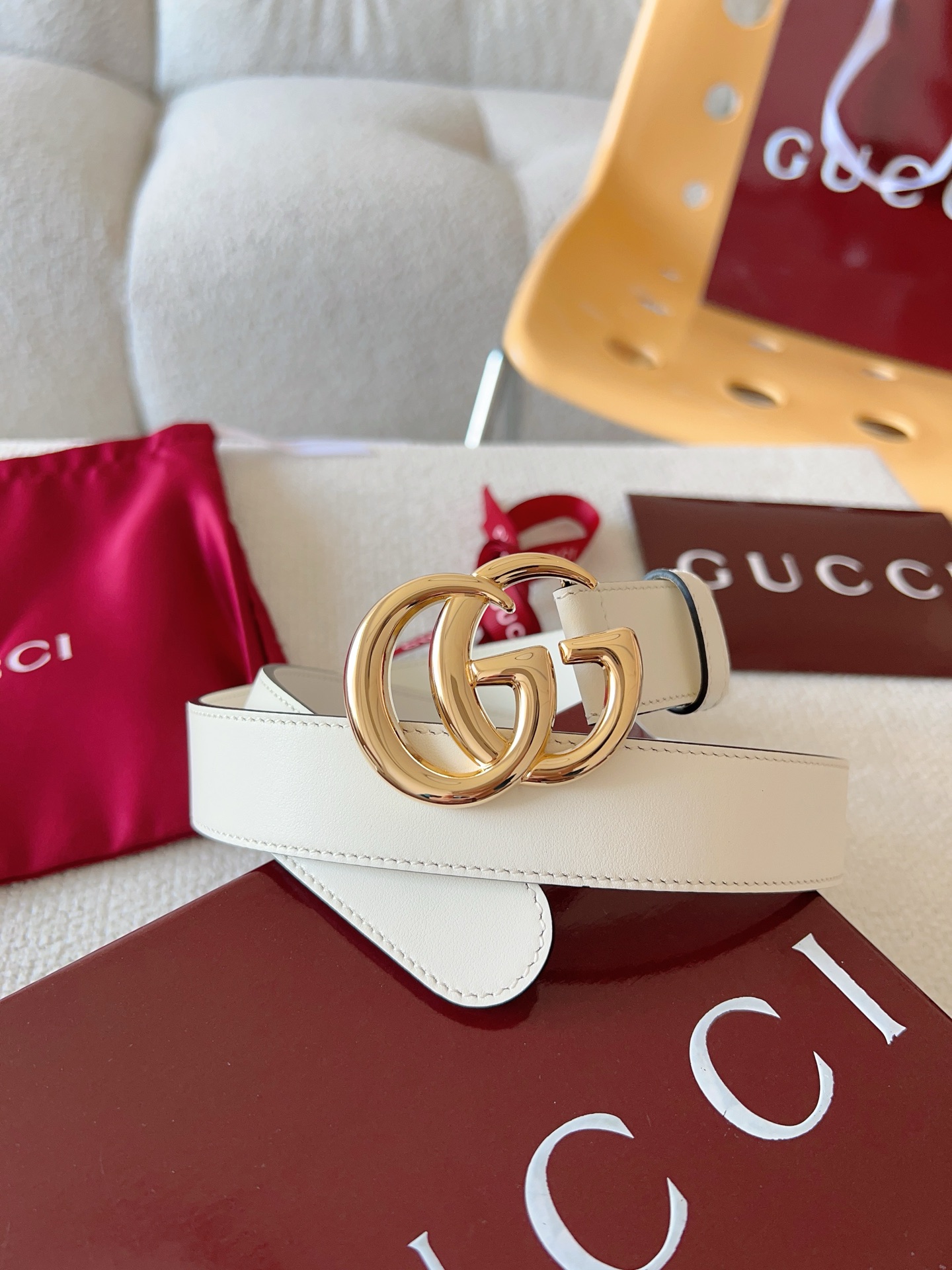 Gucci Female Leather Belt Cow Leather Gold 13514-m