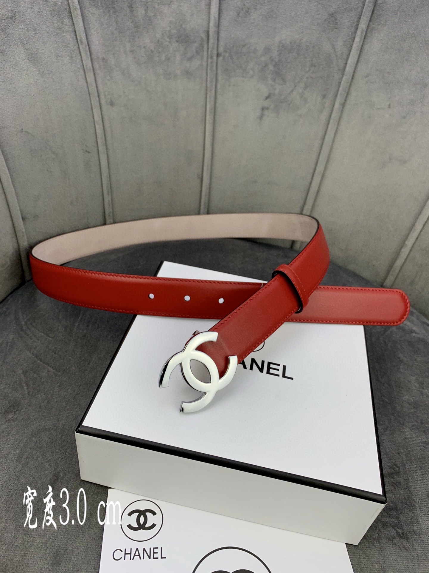 Chanel Female Leather Belt Cow Leather Silver M-l