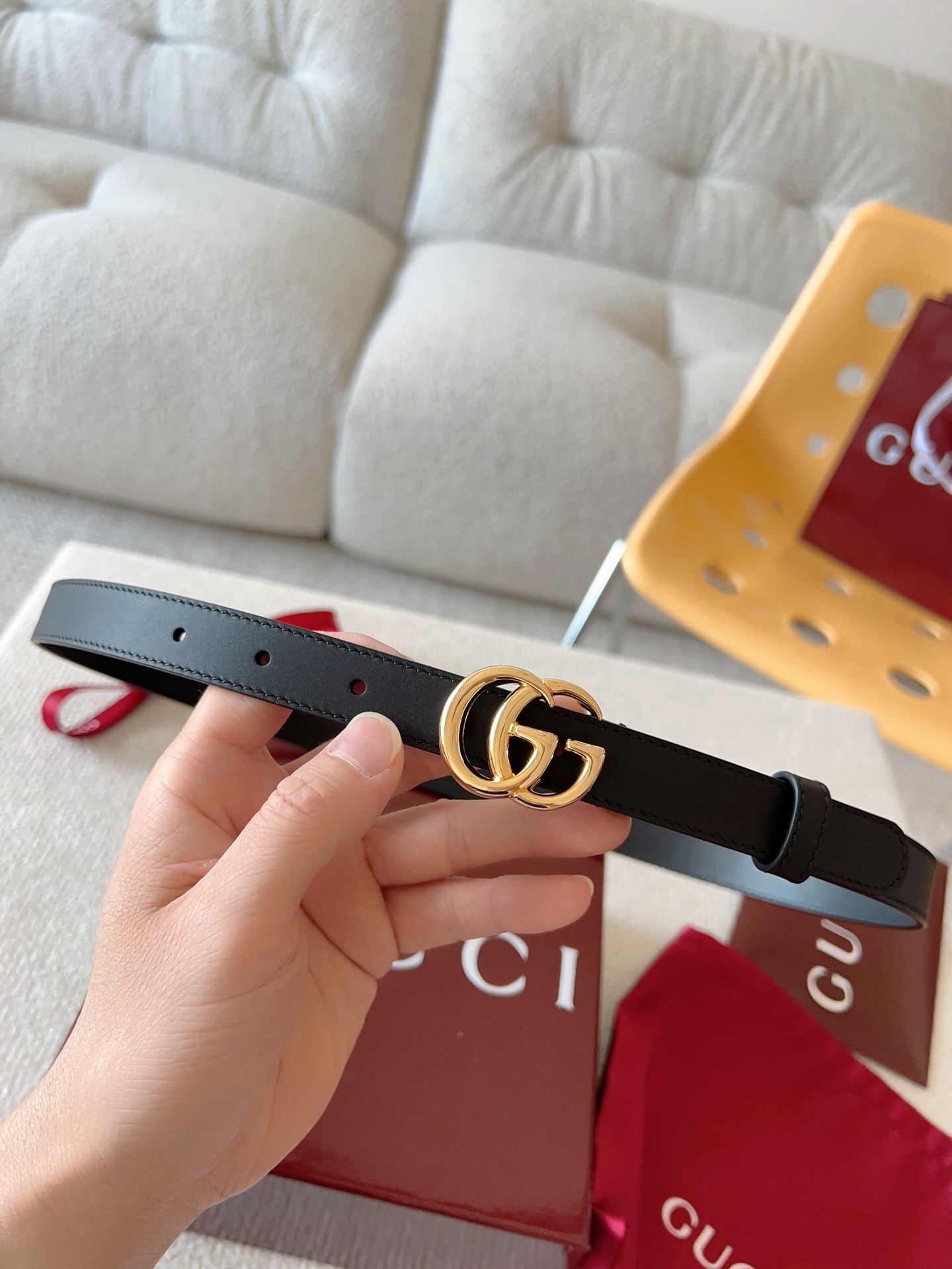 Gucci Female Leather Belt Cow Leather Gold M