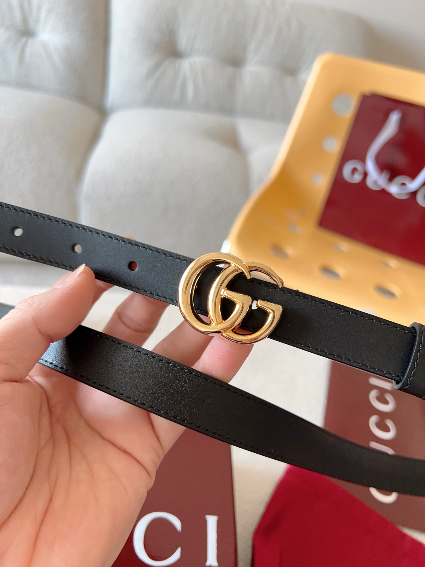 Gucci Female Leather Belt Cow Leather Gold M