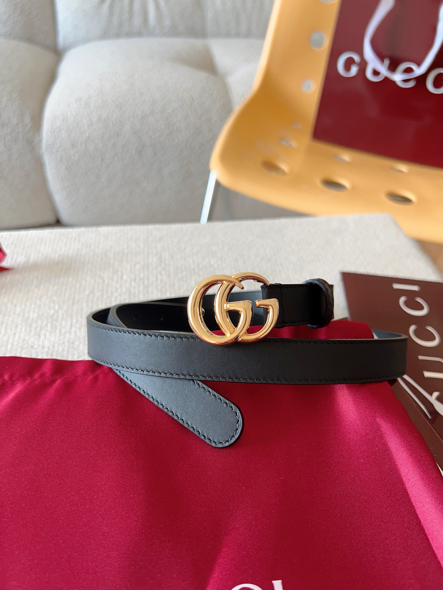 Gucci Female Leather Belt Cow Leather Gold M