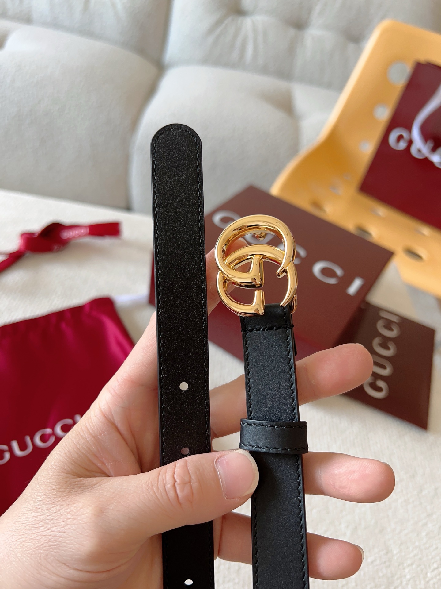 Gucci Female Leather Belt Cow Leather Gold M