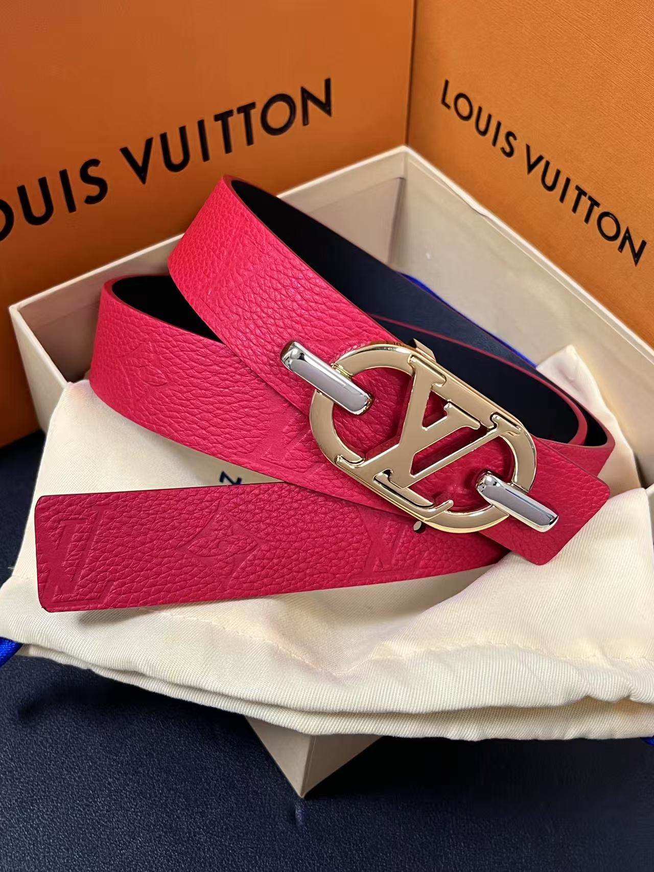 Female Basic Belt Cow Leather Red