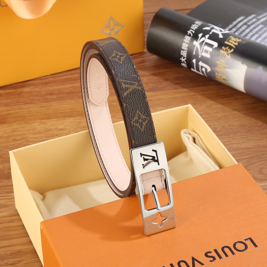 Louis Vuitton Female Leather Belt Canvas White 18mm-m-l