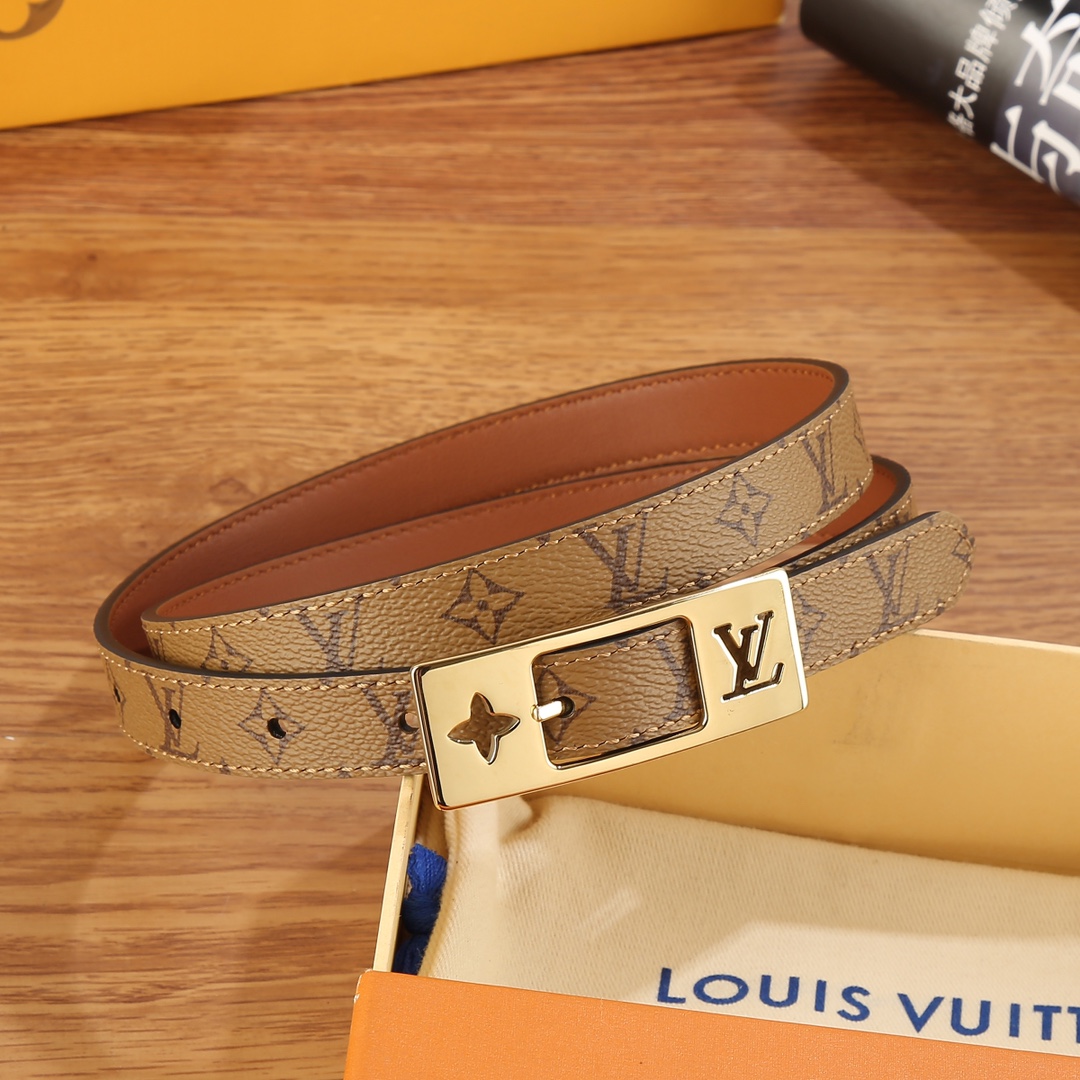 Louis Vuitton Female Leather Belt Canvas Gold 18mm-m-l