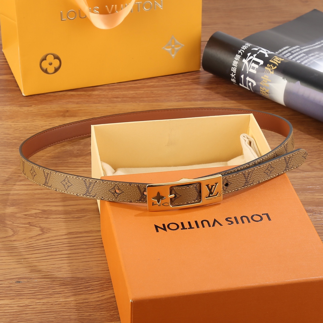 Louis Vuitton Female Leather Belt Canvas Gold 18mm-m-l