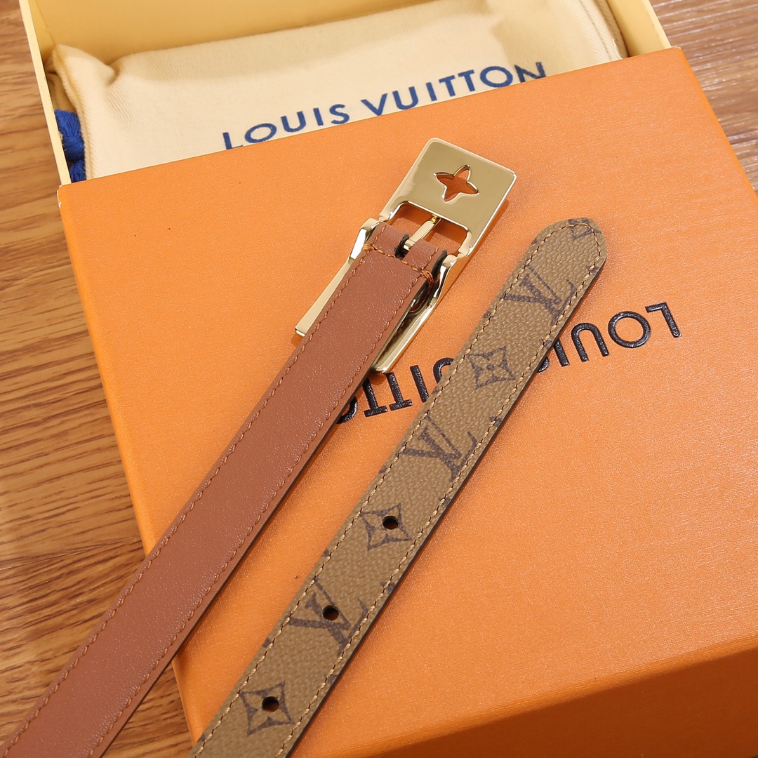 Louis Vuitton Female Leather Belt Canvas Gold 18mm-m-l