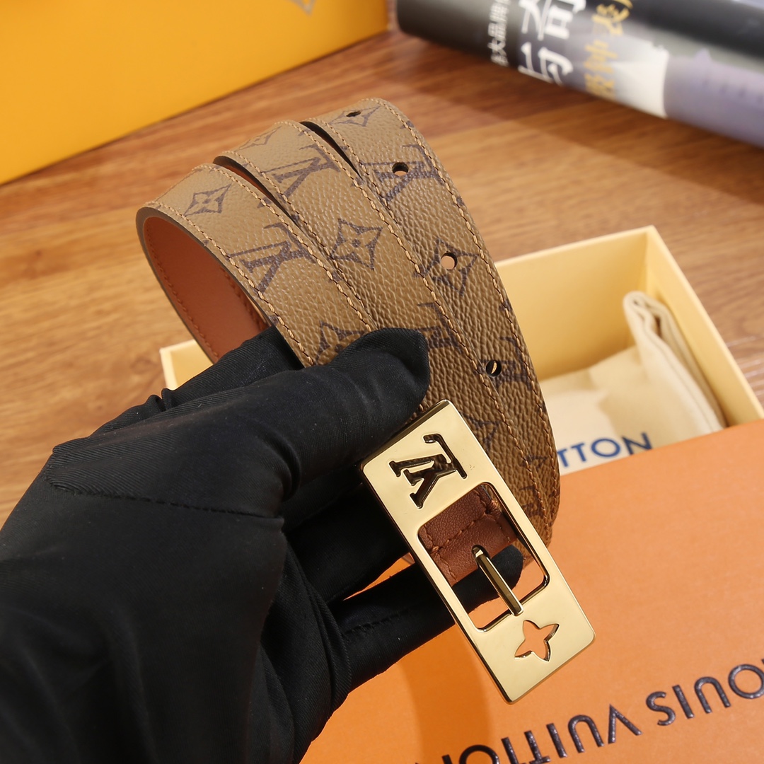 Louis Vuitton Female Leather Belt Canvas Gold 18mm-m-l