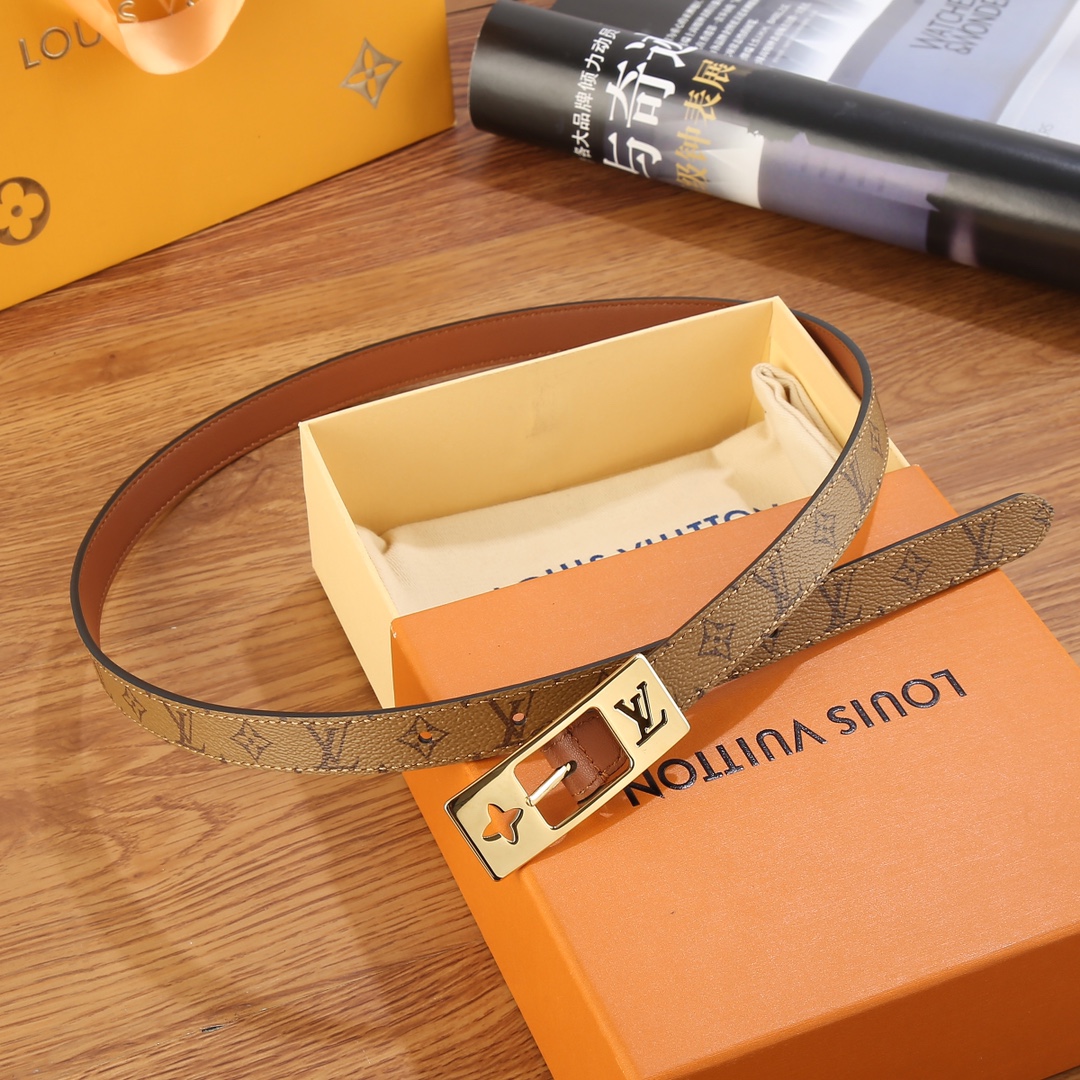 Louis Vuitton Female Leather Belt Canvas Gold 18mm-m-l