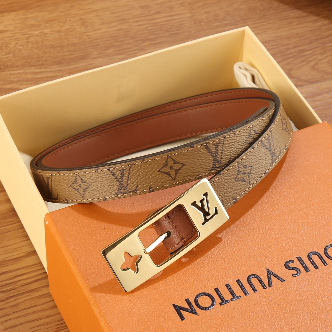 Louis Vuitton Female Leather Belt Canvas Gold 18mm-m-l