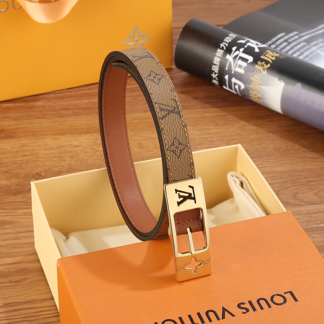 Louis Vuitton Female Leather Belt Canvas Gold 18mm-m-l