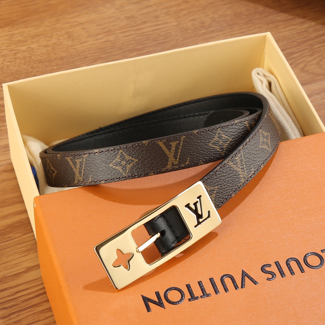Louis Vuitton Female Leather Belt Canvas Gold 18mm-m-l