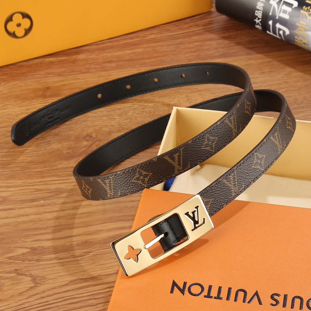 Louis Vuitton Female Leather Belt Canvas Gold 18mm-m-l
