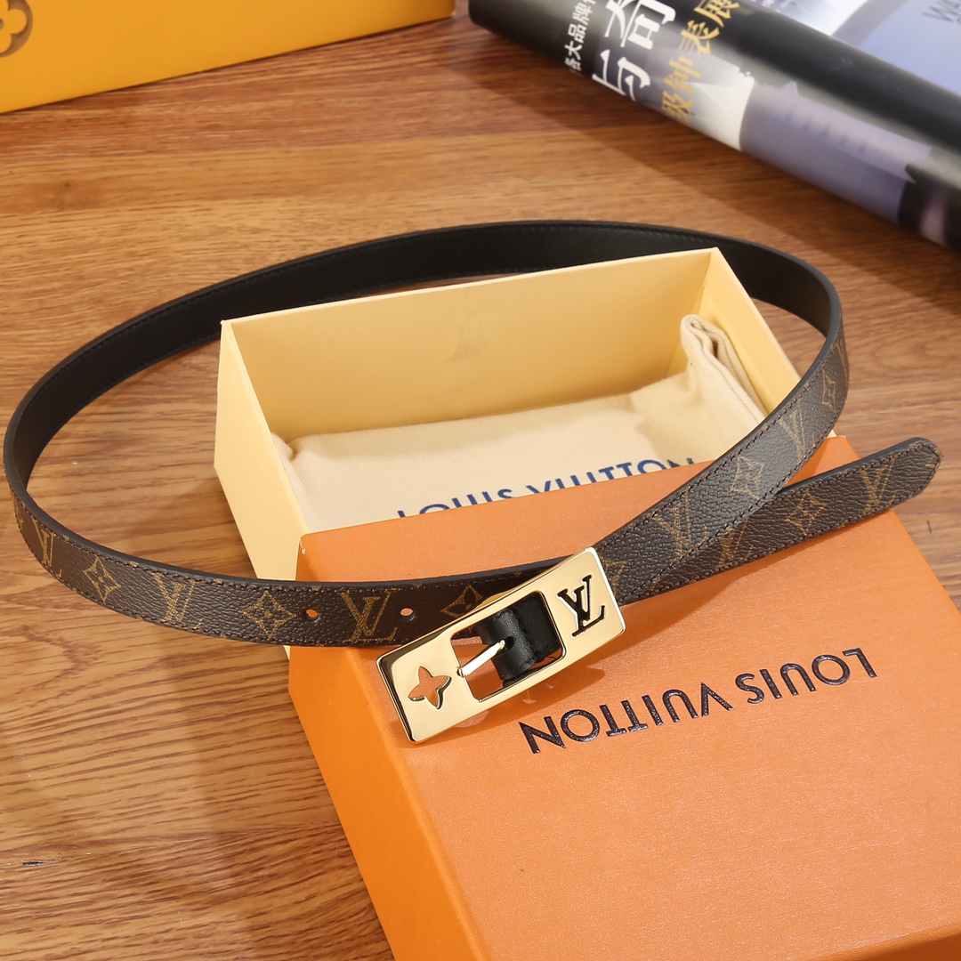 Louis Vuitton Female Leather Belt Canvas Gold 18mm-m-l