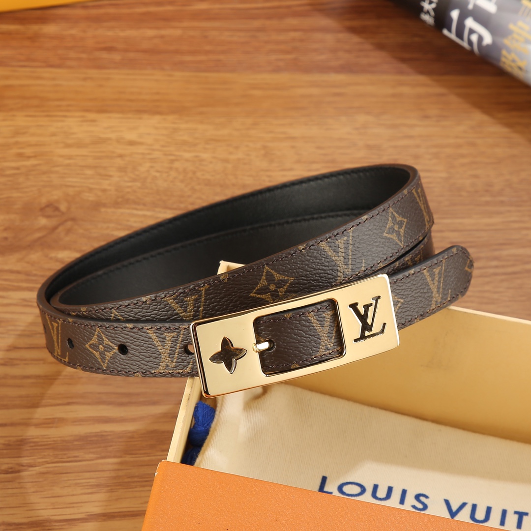 Louis Vuitton Female Leather Belt Canvas Gold 18mm-m-l