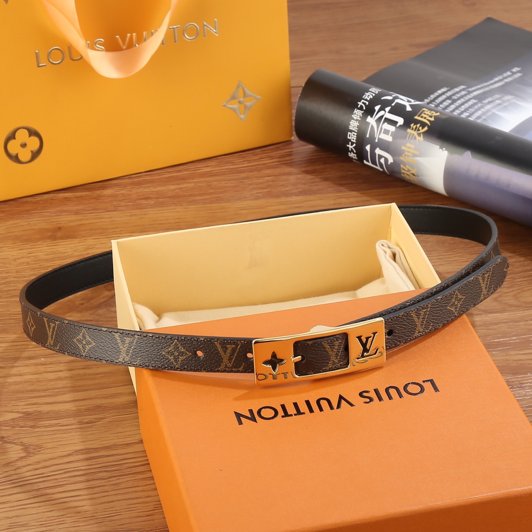 Louis Vuitton Female Leather Belt Canvas Gold 18mm-m-l
