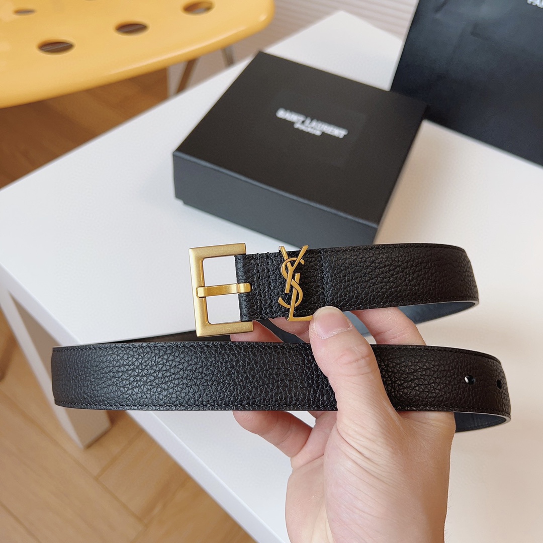 Saint Laurent Female Basic Belt Cow Leather Black S-m