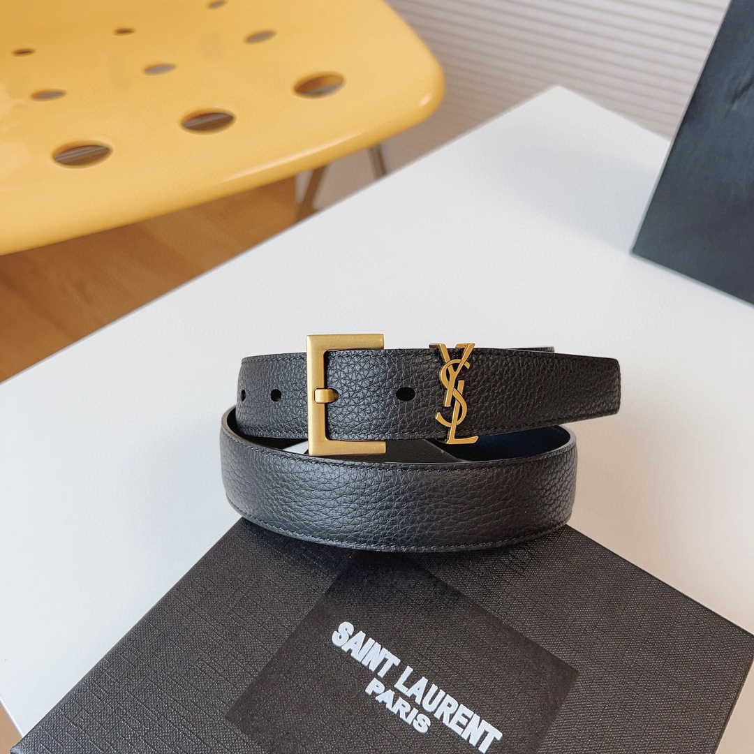 Saint Laurent Female Basic Belt Cow Leather Black S-m
