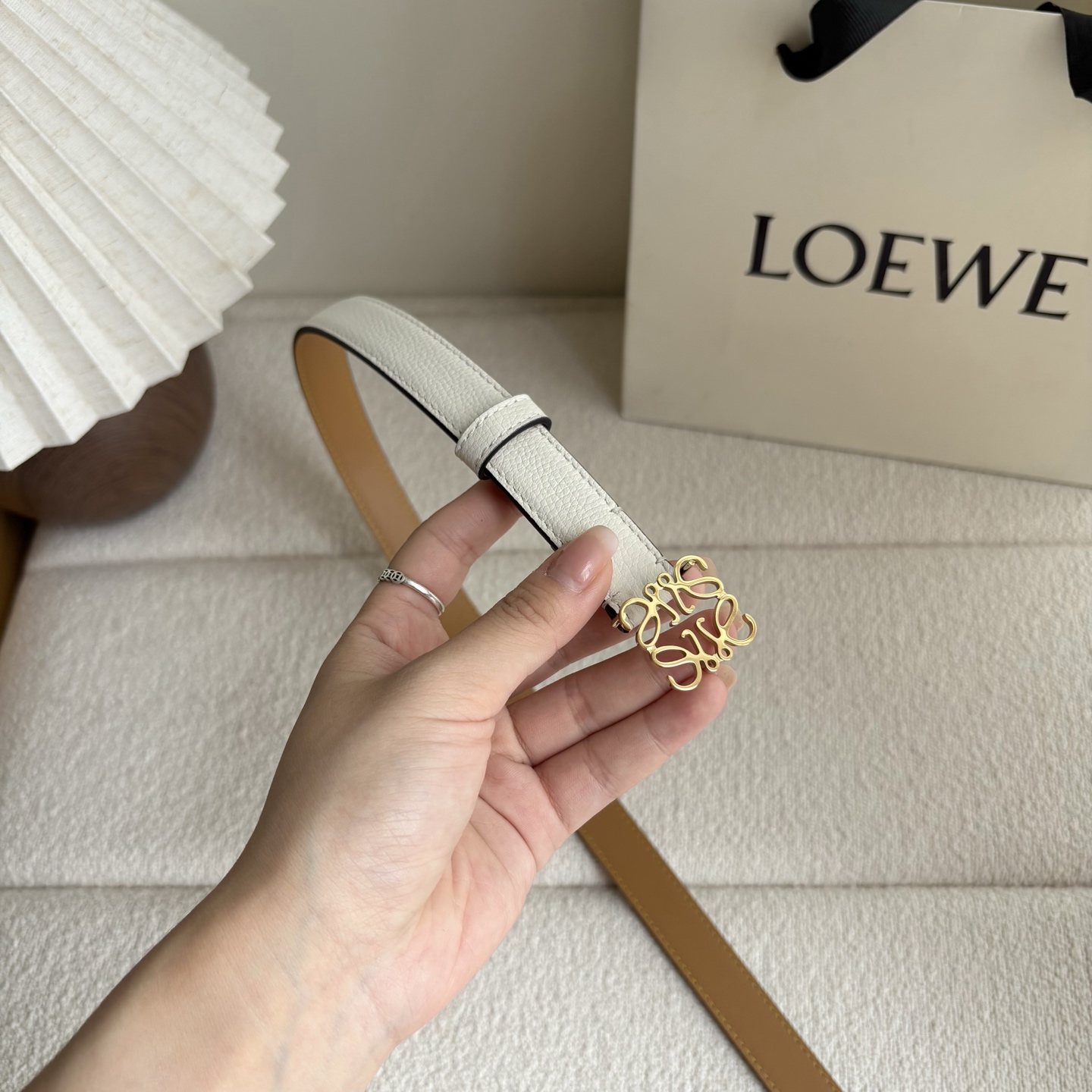 Female Leather Belt Cow Leather White M-l