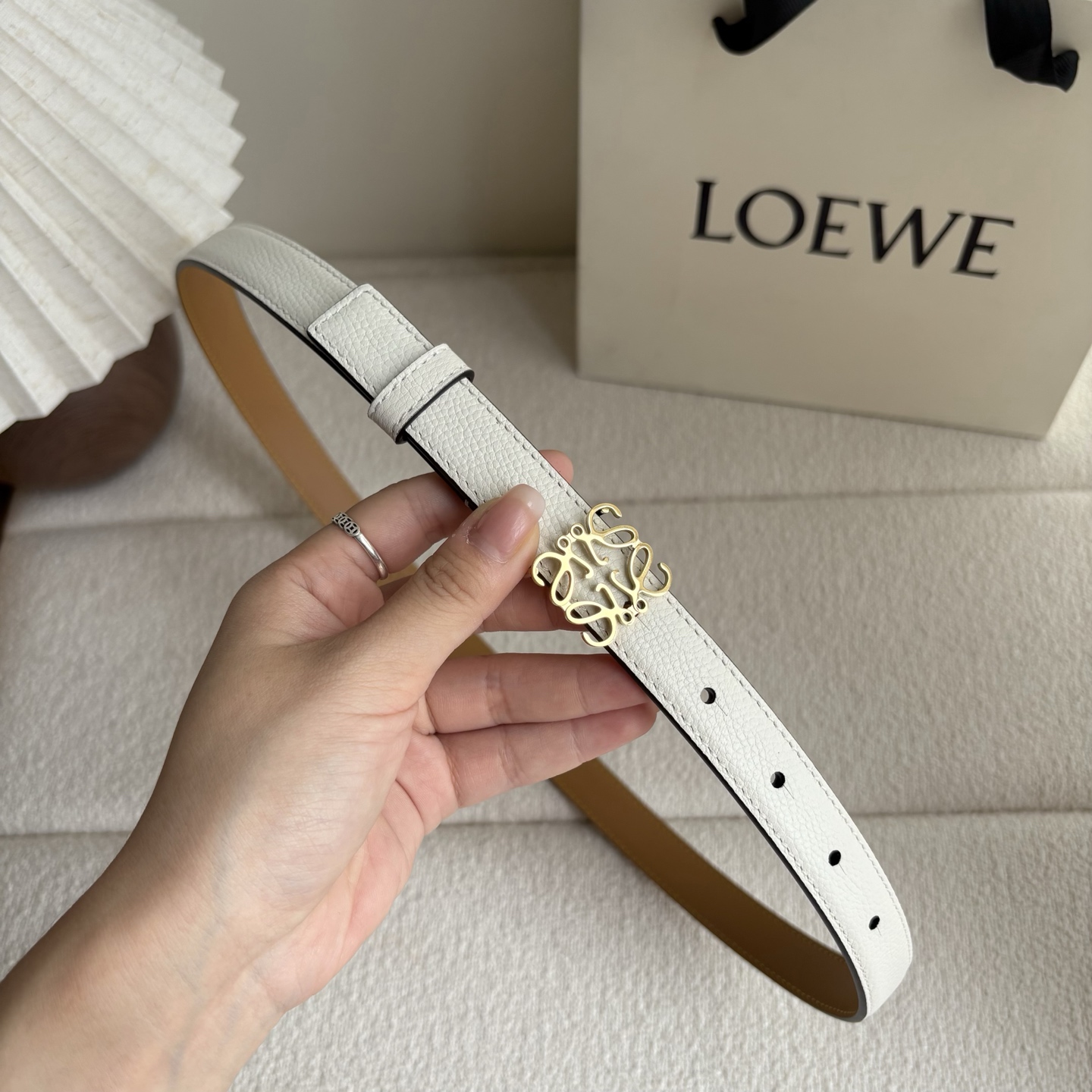 Female Leather Belt Cow Leather White M-l