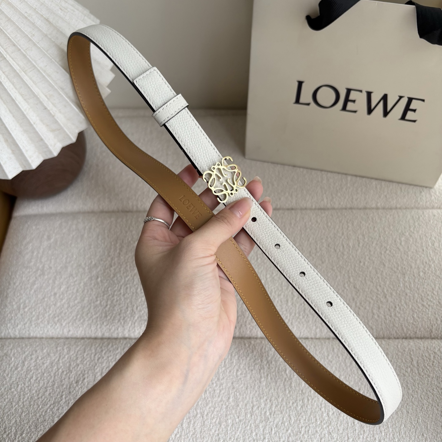 Female Leather Belt Cow Leather White M-l