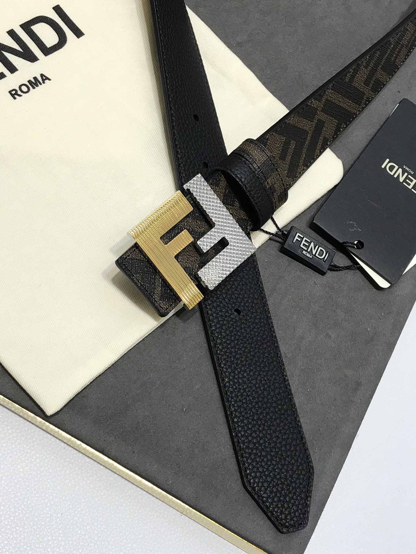 Fendi Leather Belt Cow Leather Black 35mm