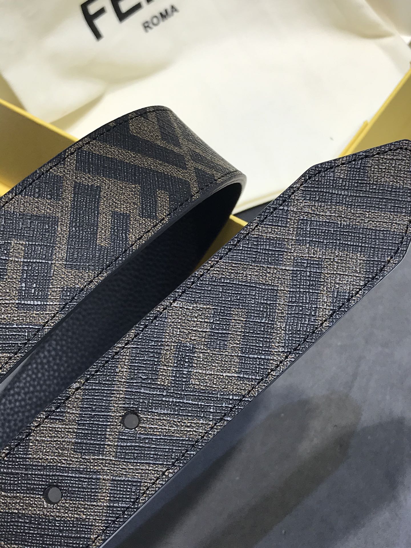 Fendi Leather Belt Cow Leather Black 35mm