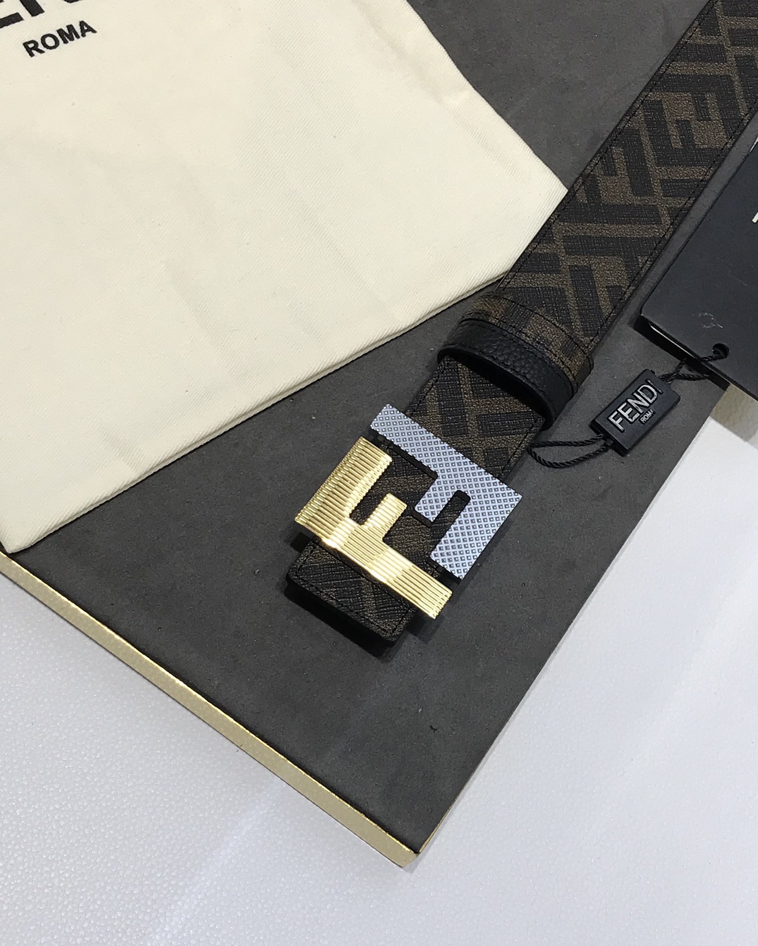 Fendi Leather Belt Cow Leather Black 35mm