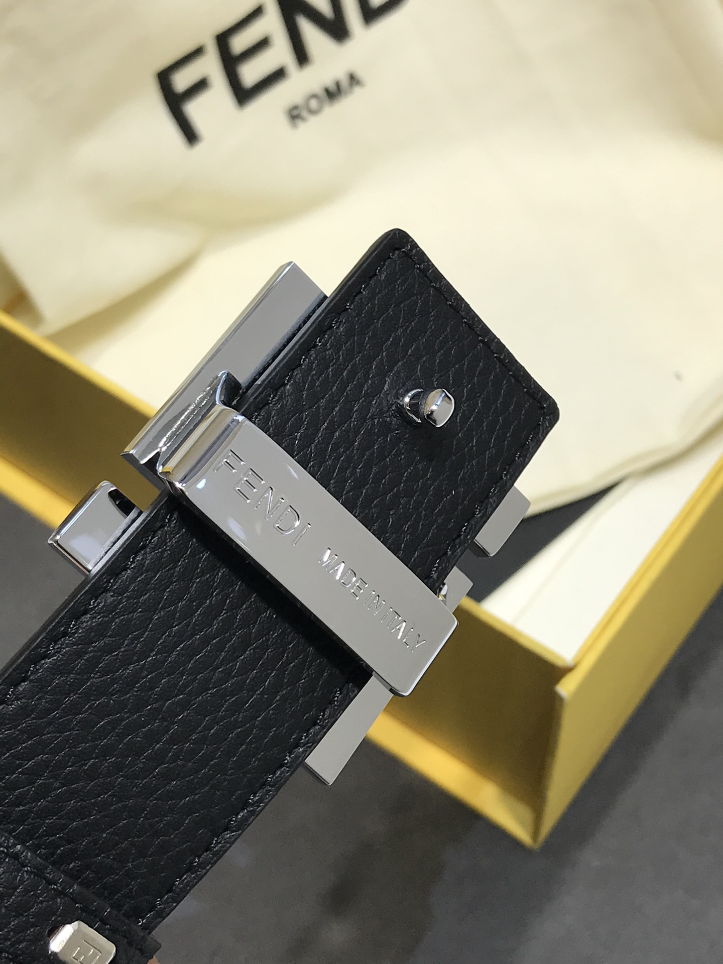 Fendi Leather Belt Cow Leather Black 35mm
