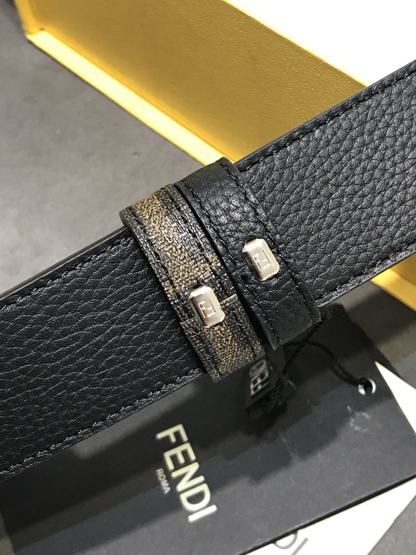 Fendi Leather Belt Cow Leather Black 35mm