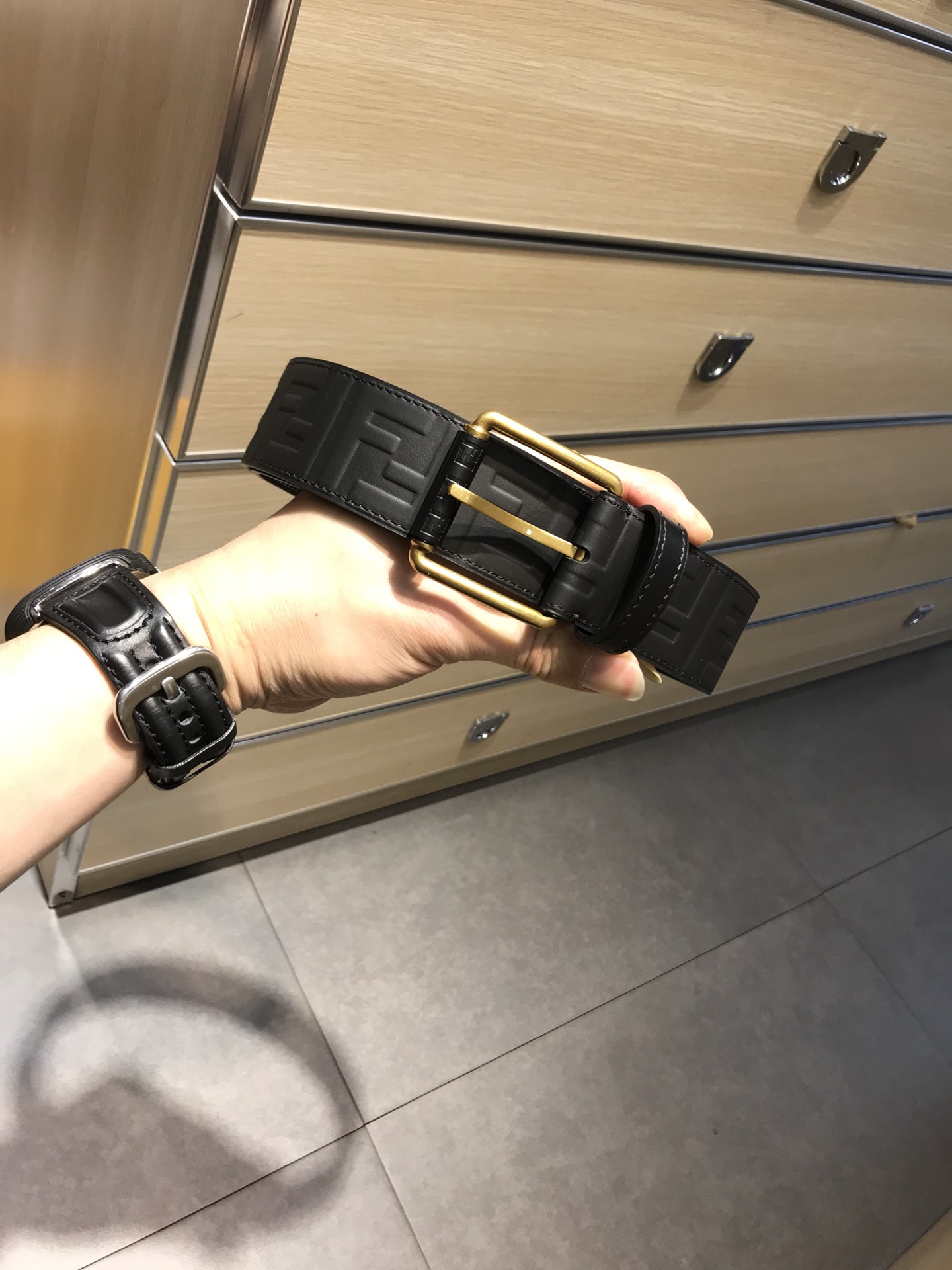 Fendi Leather Belt Cow Leather Black 40mm