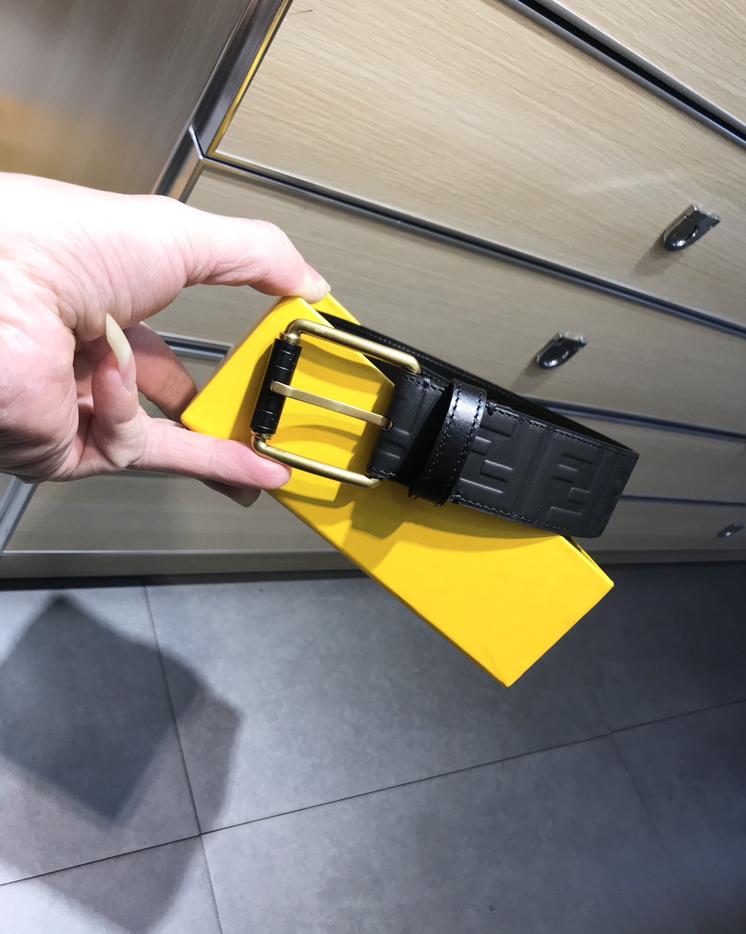 Fendi Leather Belt Cow Leather Black 40mm