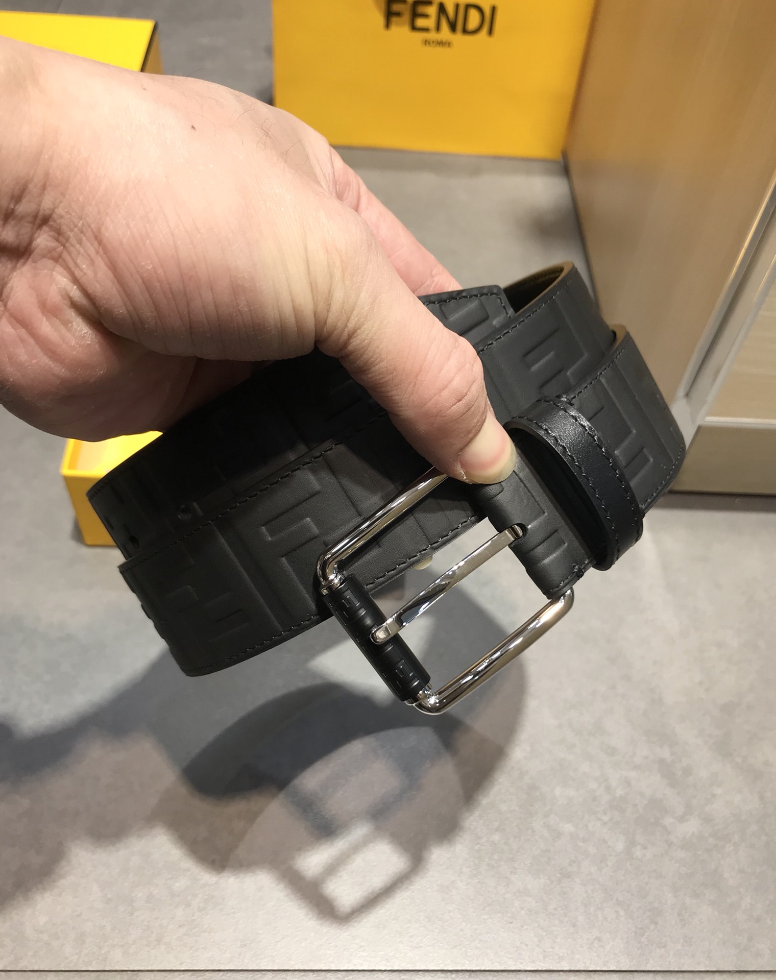 Fendi Leather Belt Cow Leather Black 40mm