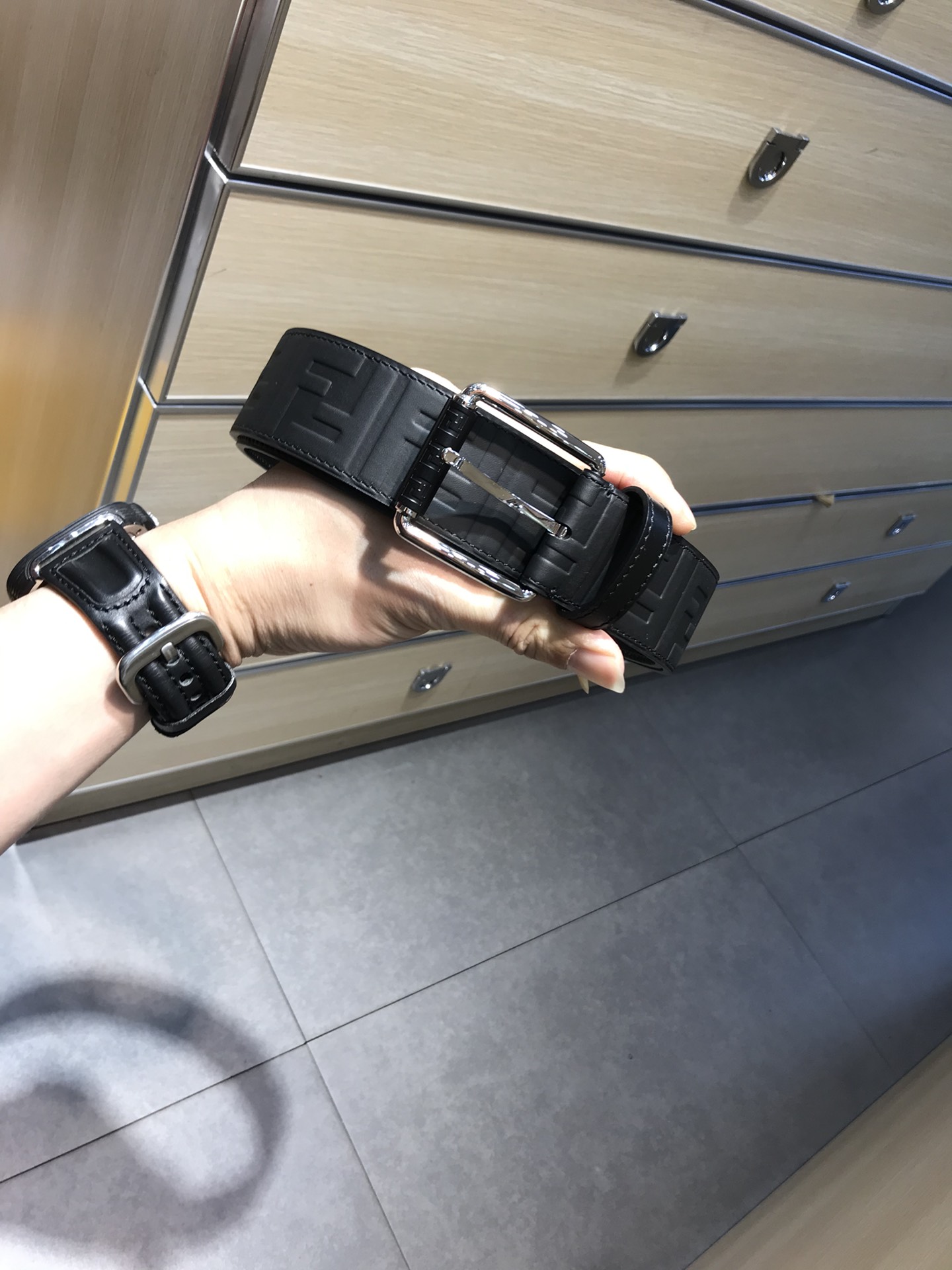 Fendi Leather Belt Cow Leather Black 40mm