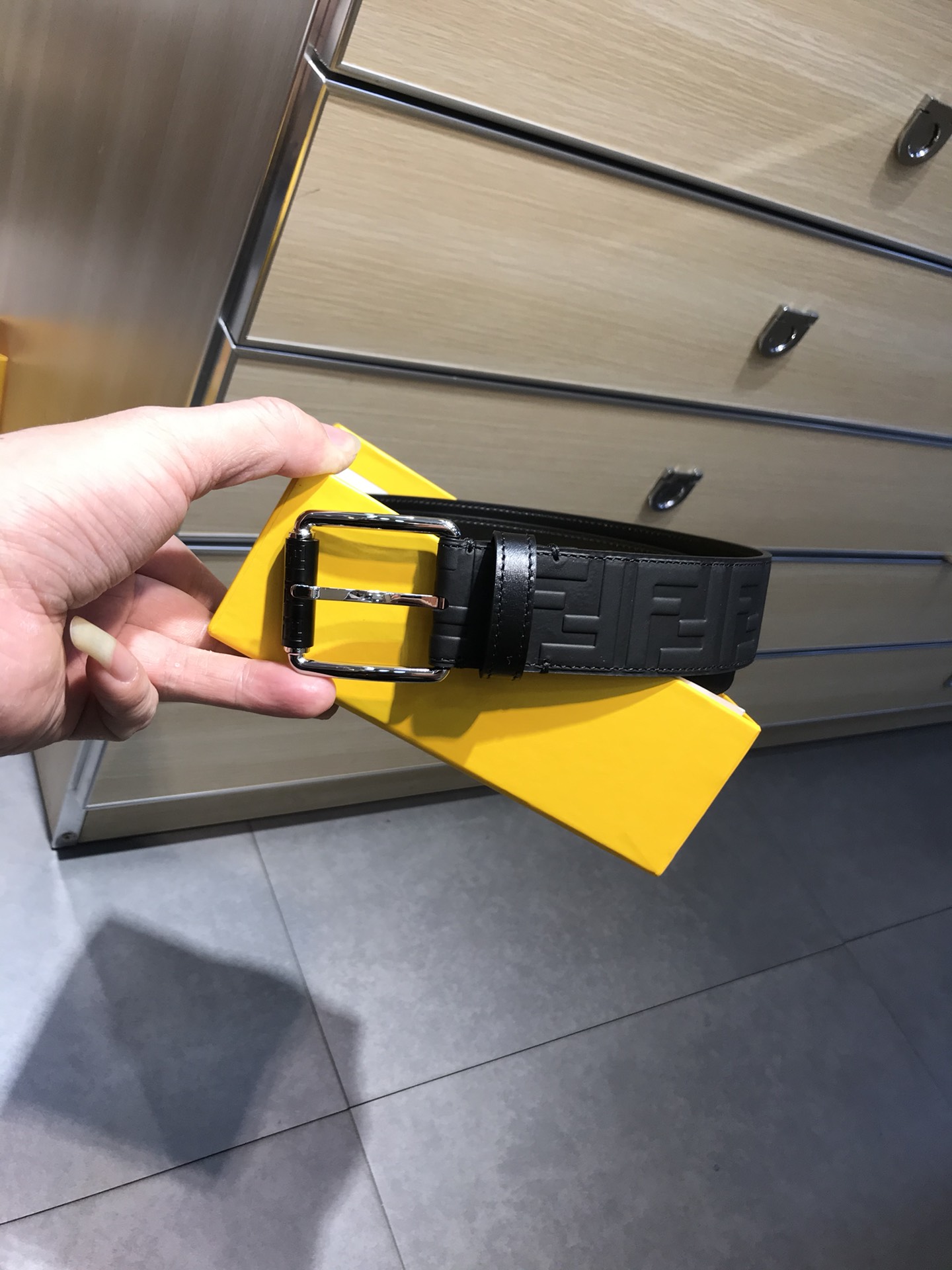 Fendi Leather Belt Cow Leather Black 40mm